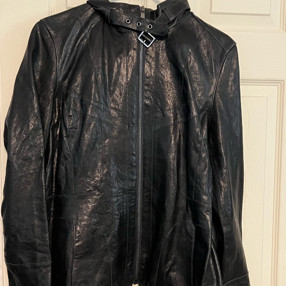 Marc New York black leather motorcycle style jacket size XL